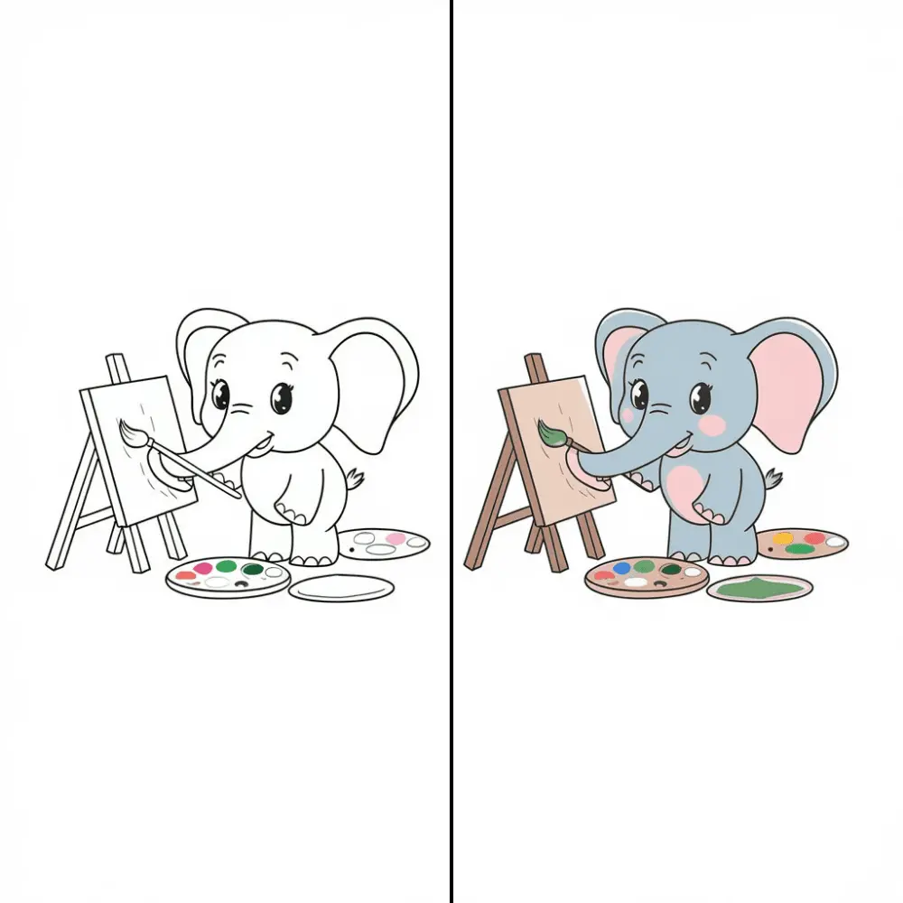 Elephant Painting with a Brush